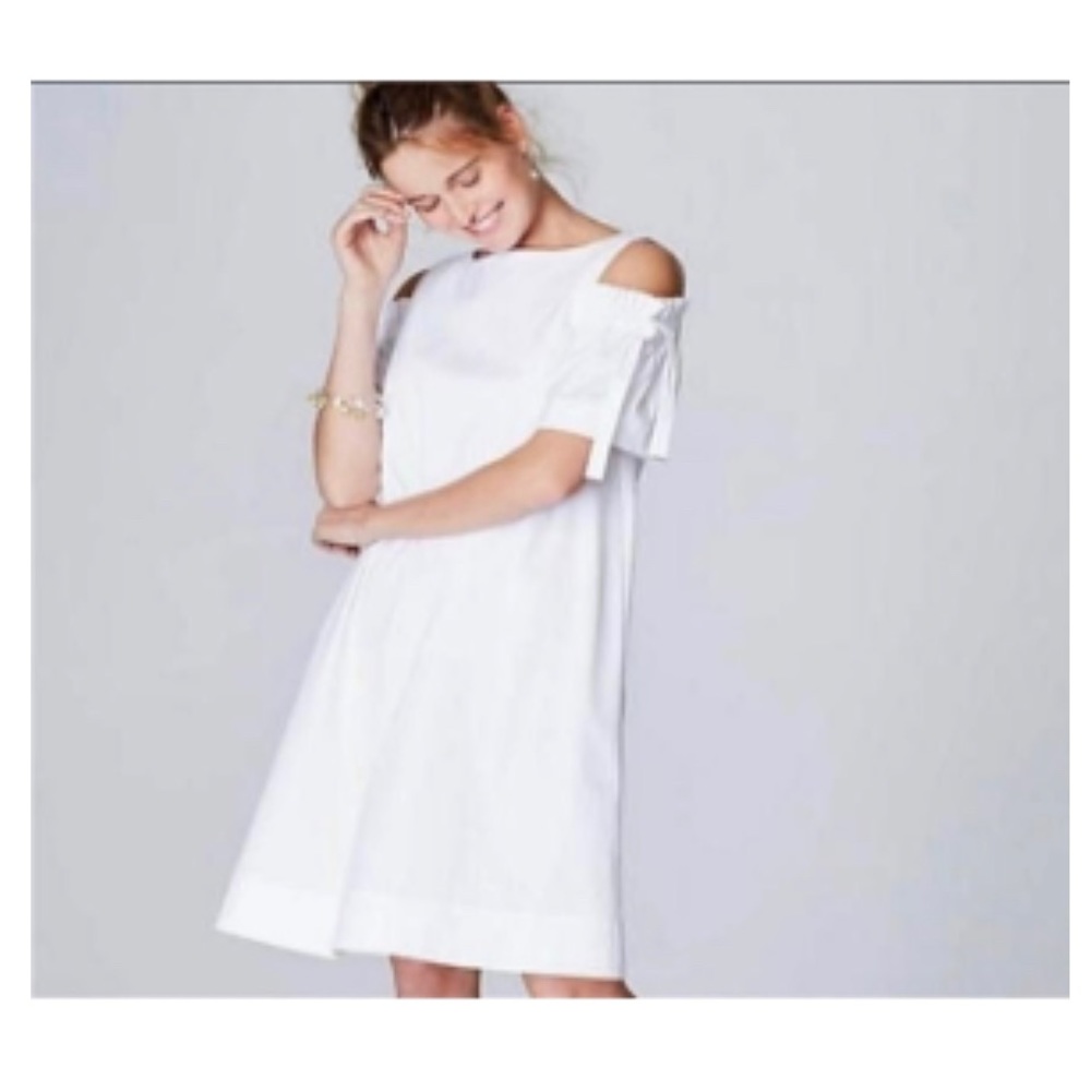 J. Jill White Cold Ruffle Shoulder Minimalist A-Line Dress